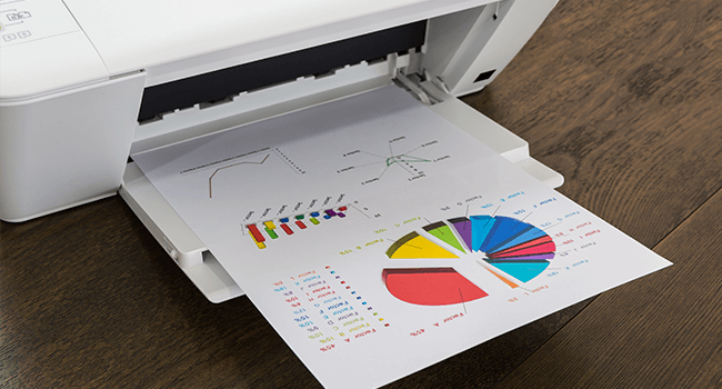 Laser printer with coloured charts printed out